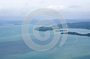 A view at the Parua Bay from Mt. Manaia near Whangarei in Northland in New Zealand