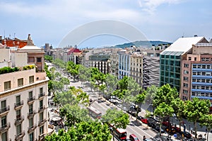 View of Paseo de Gracia street from top of Casa Mila house, Barcelona, Spain photo