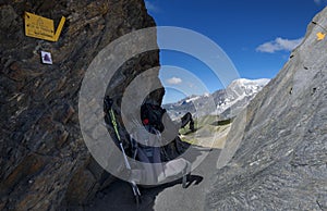 View from the pass Col de Malatra to Mont Blanc