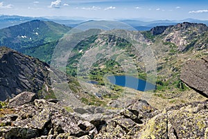 View from pass to mountain lake