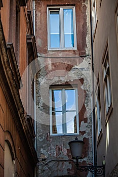 View of the passage old ruined building