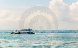 View of a passenger ferry transporting people between Konstanz and Meersburg in Germany...IMAGE