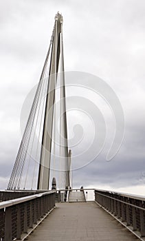 View of the Passerelle des Deux Rives Bridge over the Rhine River outside of Strasbourg