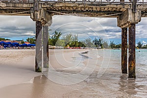 A view past a high-level jetty on Carlisle beach in Bridgetown, Barbados