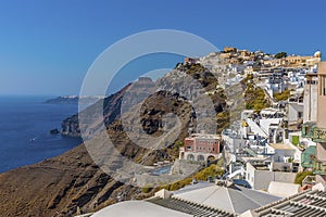 A view past Thira, Santorini towards Skaros Rock