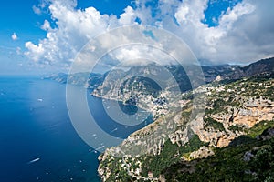 View from the Path of the Gods Sentiero degli Dei hike, looking over Positano and Amalfi Coast