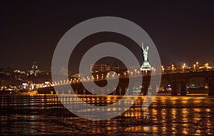 View of Paton bridge from the Left bank of Dnieper. Kiev, Ukraine