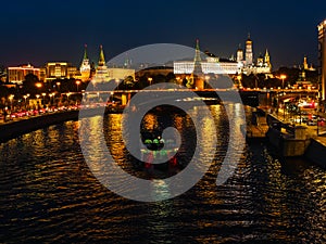 View from the Patriarshy Bridge to the Kremlin embankment and the Moskva River