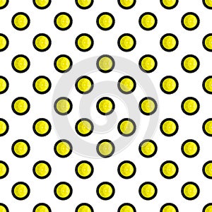 View pattern of mini size yellow plast wheel with black tire isolated on white background.