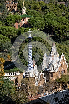 View of the pavillions, Park GÃ¼ell, Barcelona, Spain