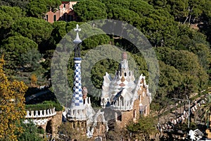 View of the pavillions, Park GÃ¼ell, Barcelona, Spain