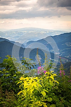 View from Pavlic Pass, Paulitsch Saddle to mountain Saualpe, Carinthia photo