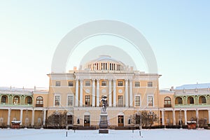 View with Pavlovsky Palace and Monument to Pavel First on January 2014