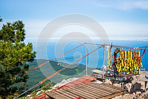 View of peak Ai-Petri and main area in Ai-Petri and cablewa. Crimea. Main ridge of Crimean mountains. An array Ai-Petri Yayla.