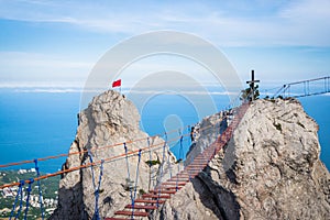 View of peak Ai-Petri and main area in Ai-Petri and cablewa. Crimea. Main ridge of Crimean mountains. An array Ai-Petri Yayla.