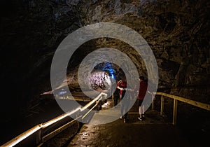 View of the Peak Cavern, also known as the Devil`s Arse, in Castleton, Derbyshire, England