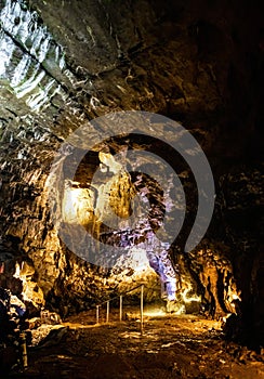 View of the Peak Cavern, also known as the Devil`s Arse, in Castleton, Derbyshire, England