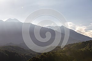 The view of the peak of Mount Gede and Pangrango in West Java in the morning