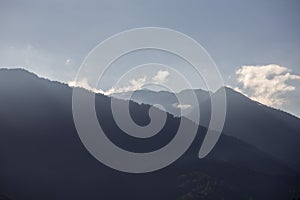 The view of the peak of Mount Gede and Pangrango in West Java in the morning