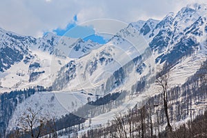 View from the peak of the Rose Peak of the Caucasus Mountains at the Rosa Khutor