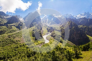 View of the peaks of the Caucasus Mountains