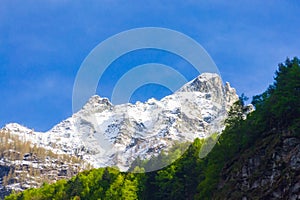 View of peaks at Pennine Alps covered in snow