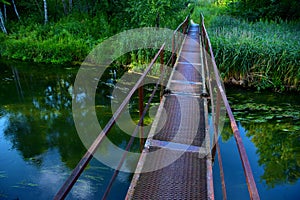 View of the Pedestrian bridge over the river. Wildlife travel concept