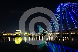 view of the pedestrian bridge over the Yenisei River at night