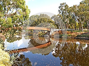 View of the pedestrian bridge through the Yarkon River. Tel Aviv, Israel