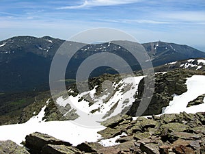 View from the Penalara mountain, the highest peak in the mountain range of Guadarrama near Madrid, Spain photo