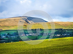 View Of Pendle Hill from a woodland path in Burnley in Lancashire