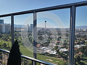 View from penthouse 28th floor regency Tower Las Vegas in distance you can see stratosphere tower