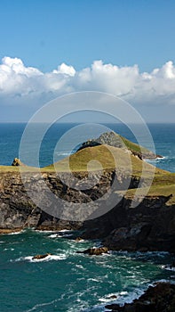 A view from Pentire point to the Rumps a peninsular on the North Cornish coast near Padstow. Itâ€™s on the coastal path