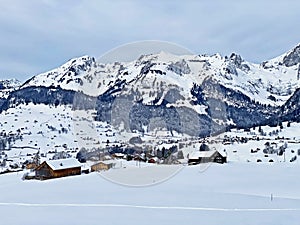 A view of the perfect winter landscape of the Thur river valley