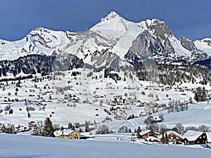 A view of the perfect winter landscape of the Thur river valley