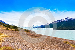 View of the Perito Moreno Glacier, Patagonia, Argentina. Copy space for text