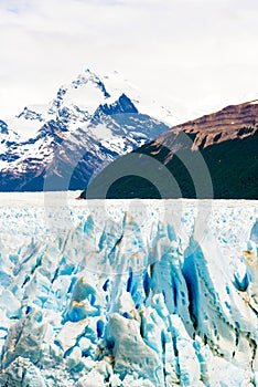 View of the Perito Moreno Glacier, Patagonia, Argentina. Vertical. With selective focus