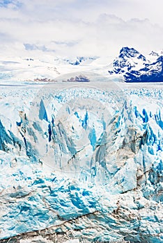 View of the Perito Moreno Glacier, Patagonia, Argentina. Vertical. With selective focus
