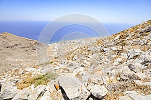 View of Perivolos city from Profitis Elias mountain, Santorini, Greece