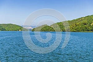 View of pertusillo lake inside val d`agri, basilicata