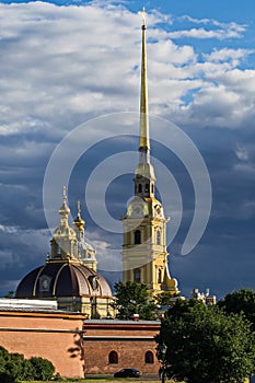 View of Peter and Paul Cathedral from the Petrograd side.