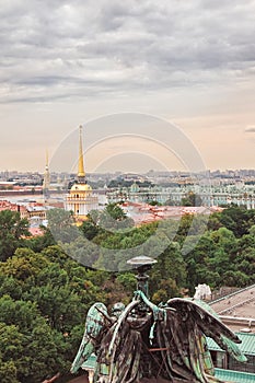 View on Petersburg, the Admiralty, the Palace Square and the Peter and Paul Fortress on a cloudy day