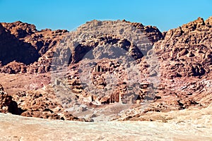 View of petra in the mountains in jordan