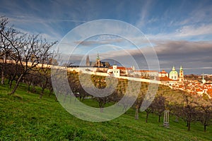 View from Petrin Park on Prague City at  sunset, Czech Republic