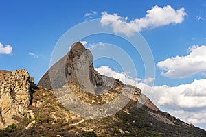 View of PeÃ±a de Bernal boulder at Queretaro