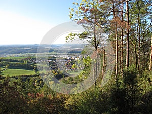 View from Pfaffenberg on the 3-memorial stone path at Georg-Stein in Drackendorf via Jena