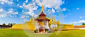 View of the Pha That temple. Vientiane, Laos. Panorama