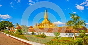 View of the Pha That temple. Vientiane, Laos. Panorama