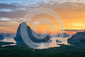 View of Phang Nga bay from Samet Nangshe viewpoint at sunrise