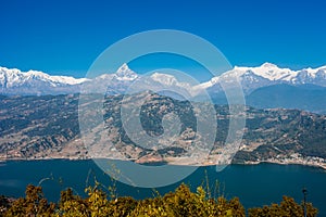 View of Phewa lake and Annapurna mountain range